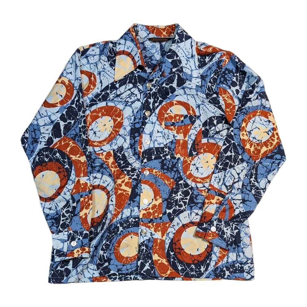 VTG 1970s Jaymar Polyester Floral Shirt LARGE Psychedelic Disco Dagger Collar